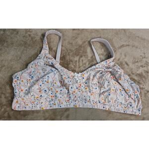 Plus Size Bra 46E 46 E 105F 105 F White Floral NO WIRE Wireless Flowers 3 Hooks